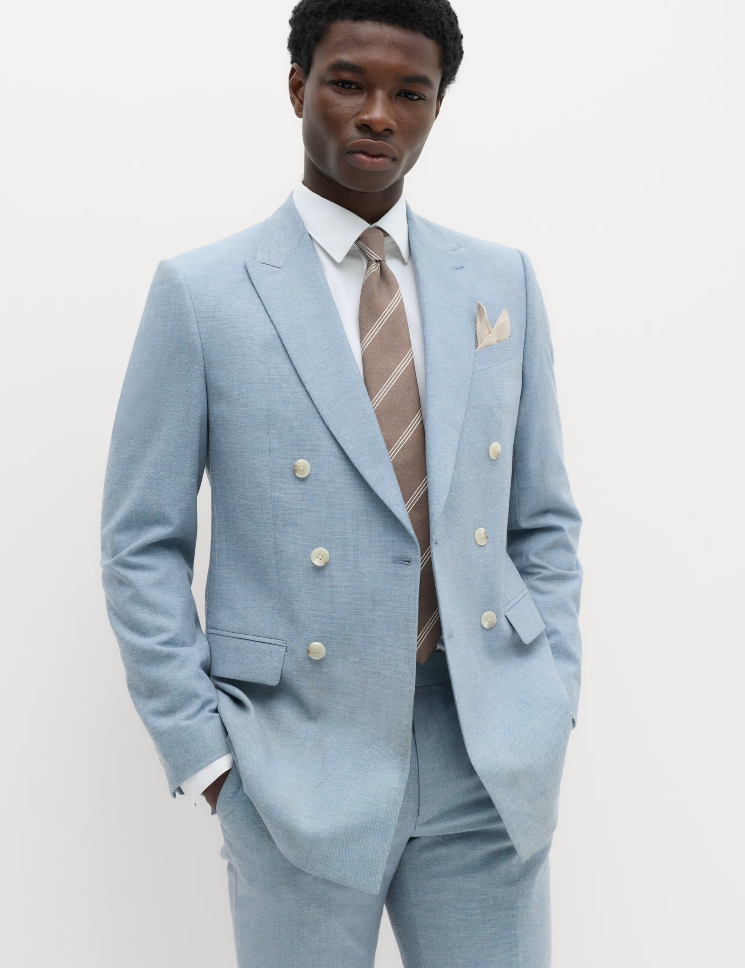 M&S Slim Fit Double Breasted Suit Jacket - Size 34-48 - Chambray - (Free C&C)