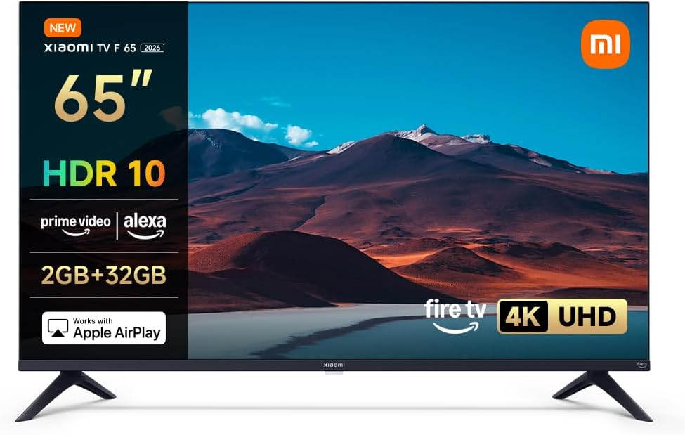 XIAOMI TV F 65, 65 Inch 4K UHD, Smart TV, Fire TV, HDR10, MEMC 2GB+32GB Alexa Voice Control, 60Hz with 120Hz Game Boost Mode, Apple Air Play