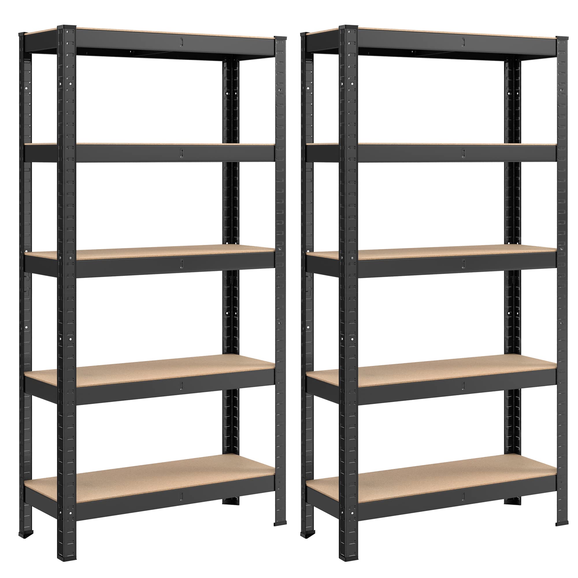 SONGMICS 5-Tier Shelving Unit - Set of 2 Steel Shelving Unit for Storage - Boltless Assembly - 30 x 75 x 150 cm - Black