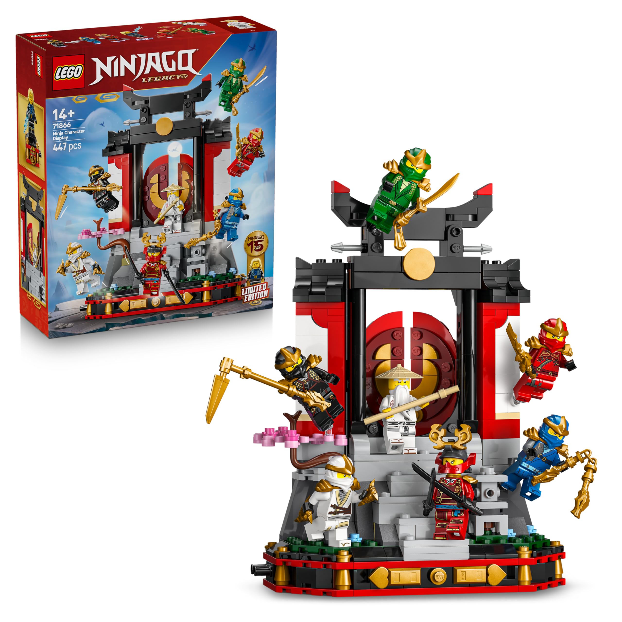 Lego Ninjago Ninja Character Display 15th Anniversary - Monastery Gate Model Kit w/ 8 Collectible Minifigures & Swords - 71866