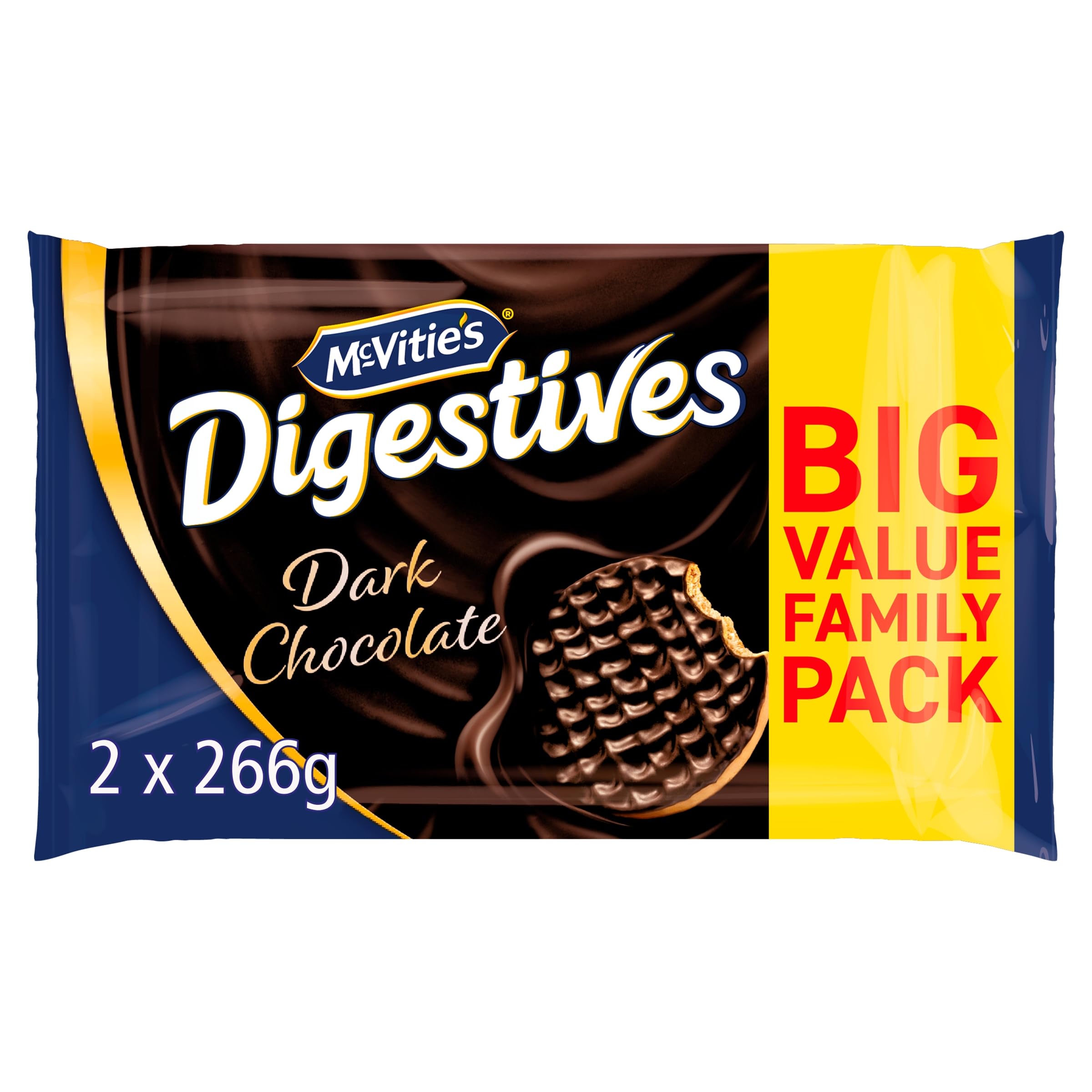 McVitie's Digestives Dark Chocolate Biscuits, Family Twin Pack 2 x 266g, 532g (£2.34 - £2.61 with S&S)