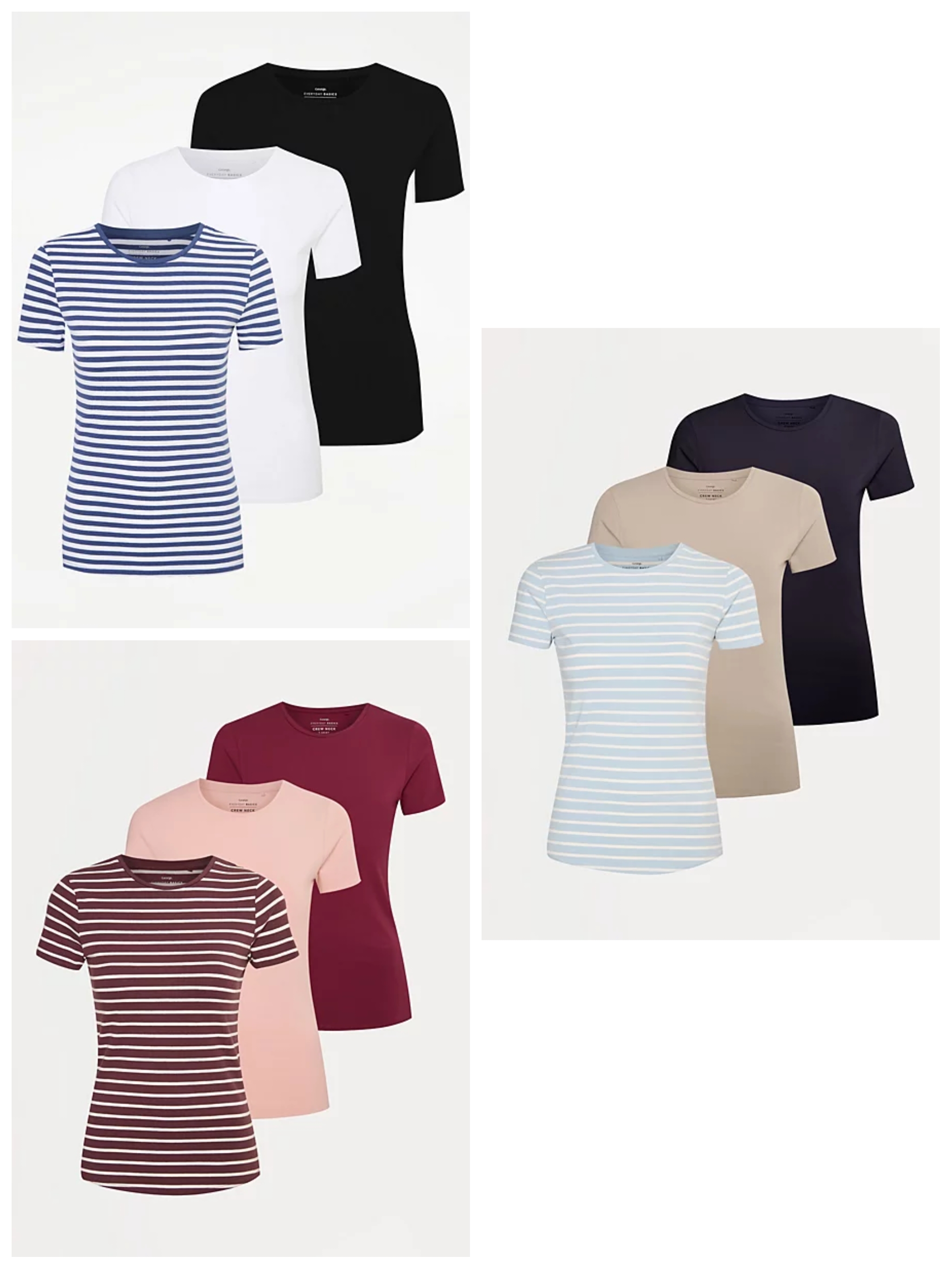 Womens 3 Pack Scoop Neck Short Sleeve Tops / Crew Neck T-Shirts (2 Colour Options) Sizes 8-24 + 10% Off with George Reward + Free C&C