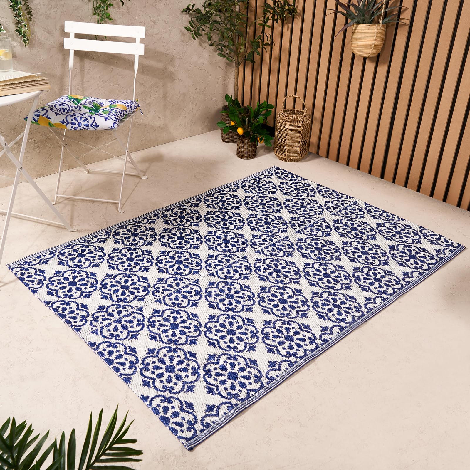 Outdoor Rugs for Patios Waterproof Tile Print, Foldable Non Slip Outdoor Rug Reversible Decking Tiles - Sold & Shipped by OnlineHomeShop