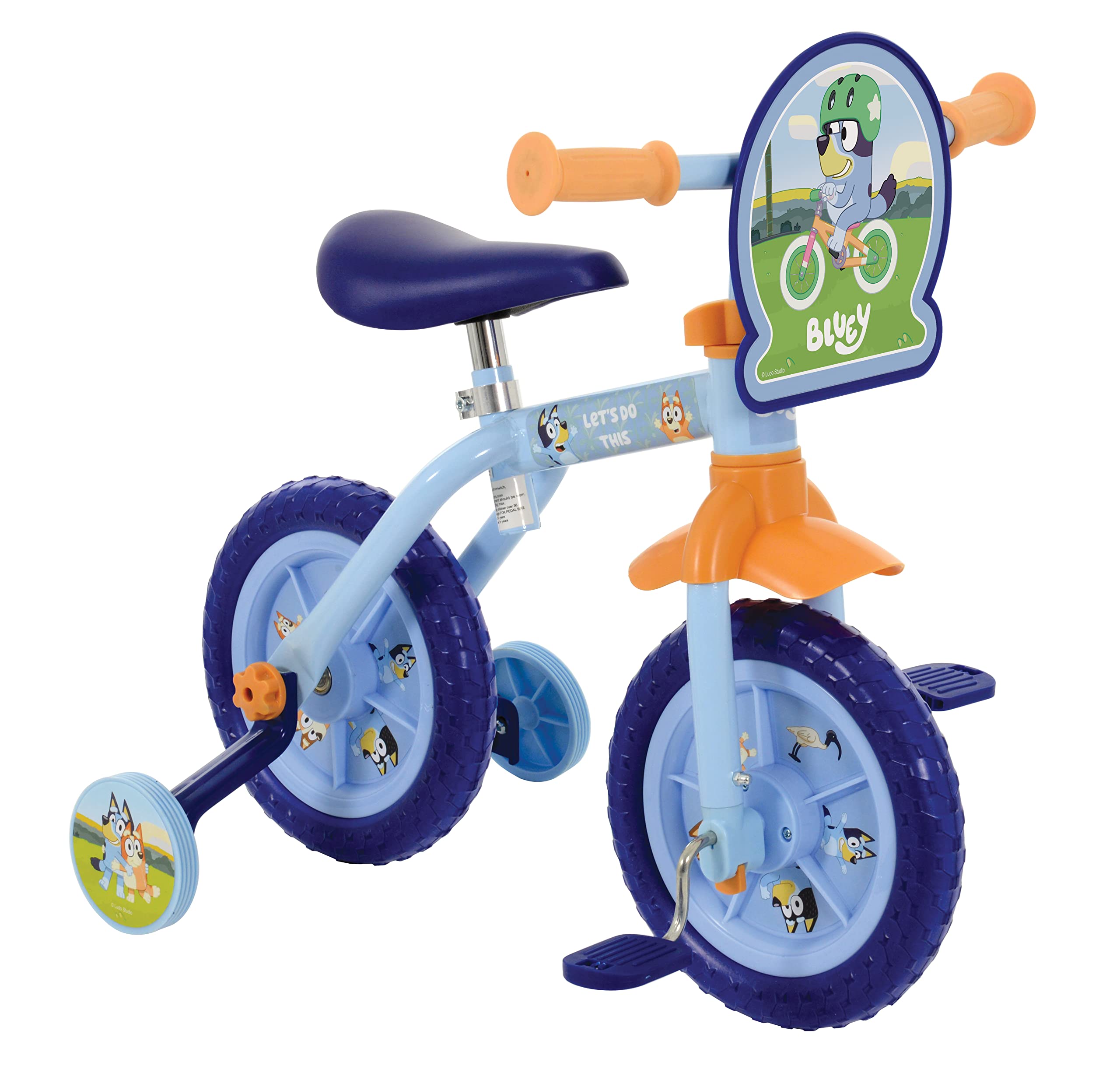 Bluey 2-In-1 Training Toddler Bike - Convertible Training and Balance Bike for 2+ Years, Removable Pedals and Stabilisers