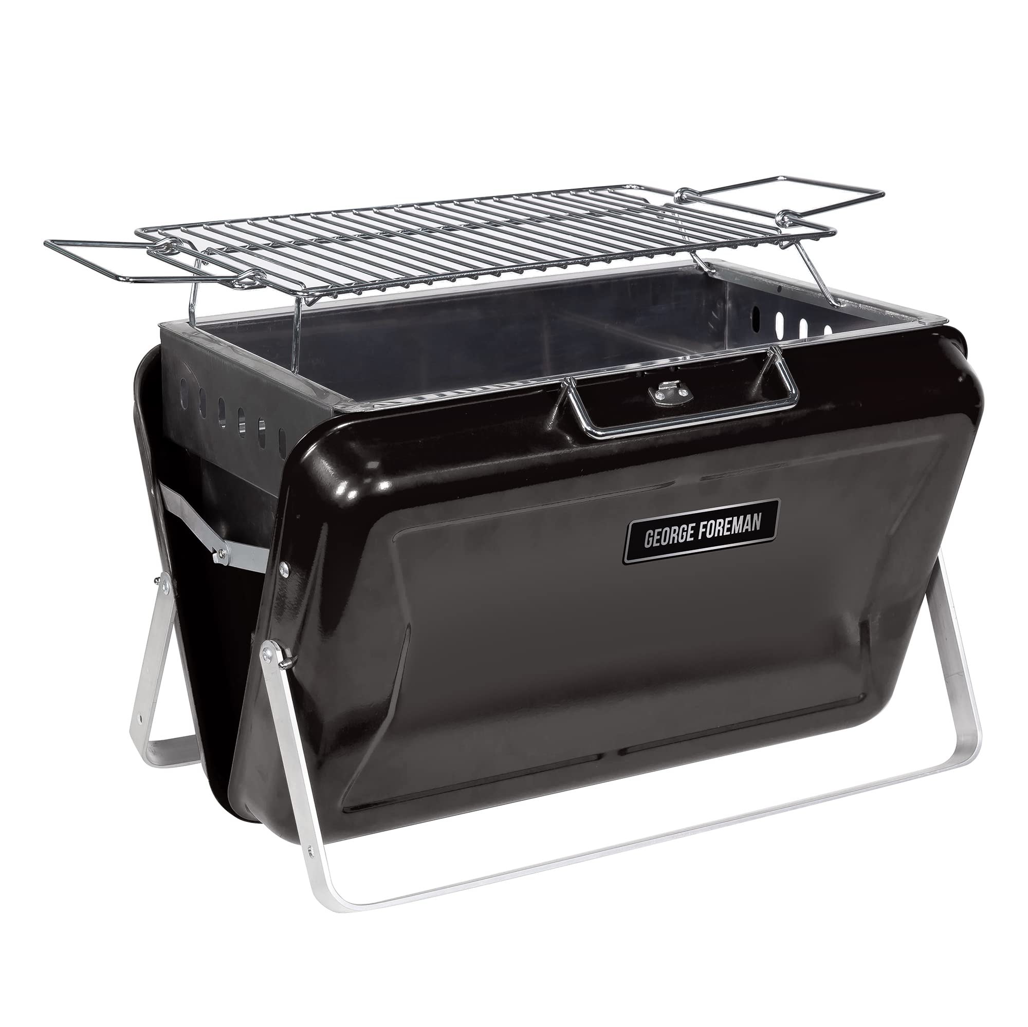 George Foreman Portable Charcoal BBQ, On-The-Go Toolbox, Portable, Sturdy Foldable Legs - W/Voucher