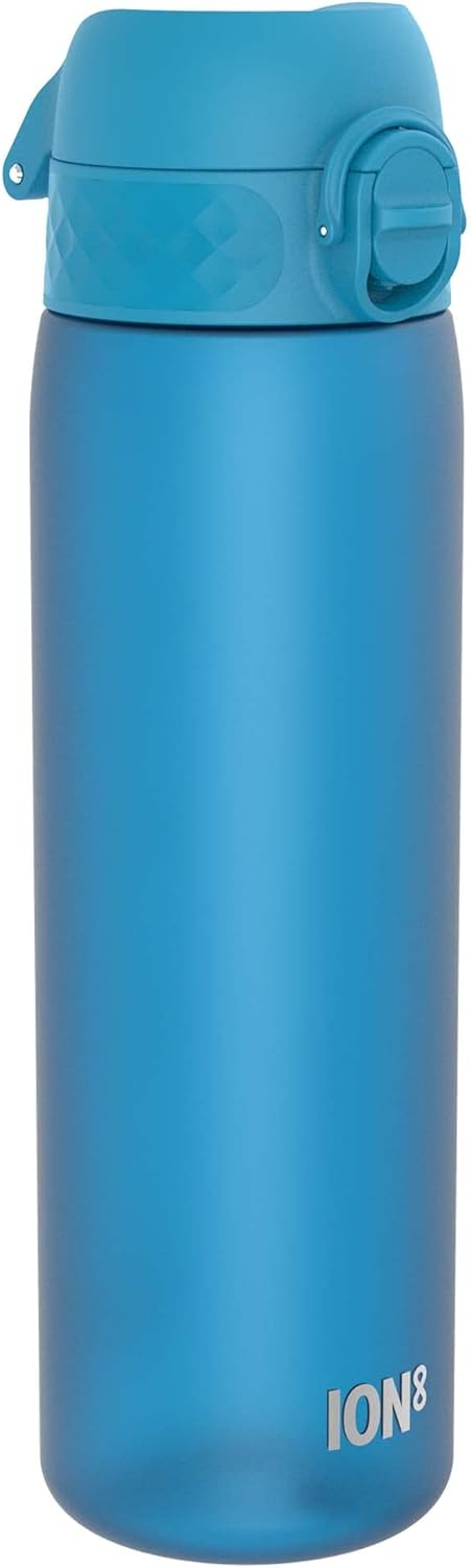 Ion8 Water Bottle, 500 ml/18 oz, Leak Proof, Easy to Open, Dishwasher Safe, BPA Free, Carry Handle, Fits Cup Holders, Blue