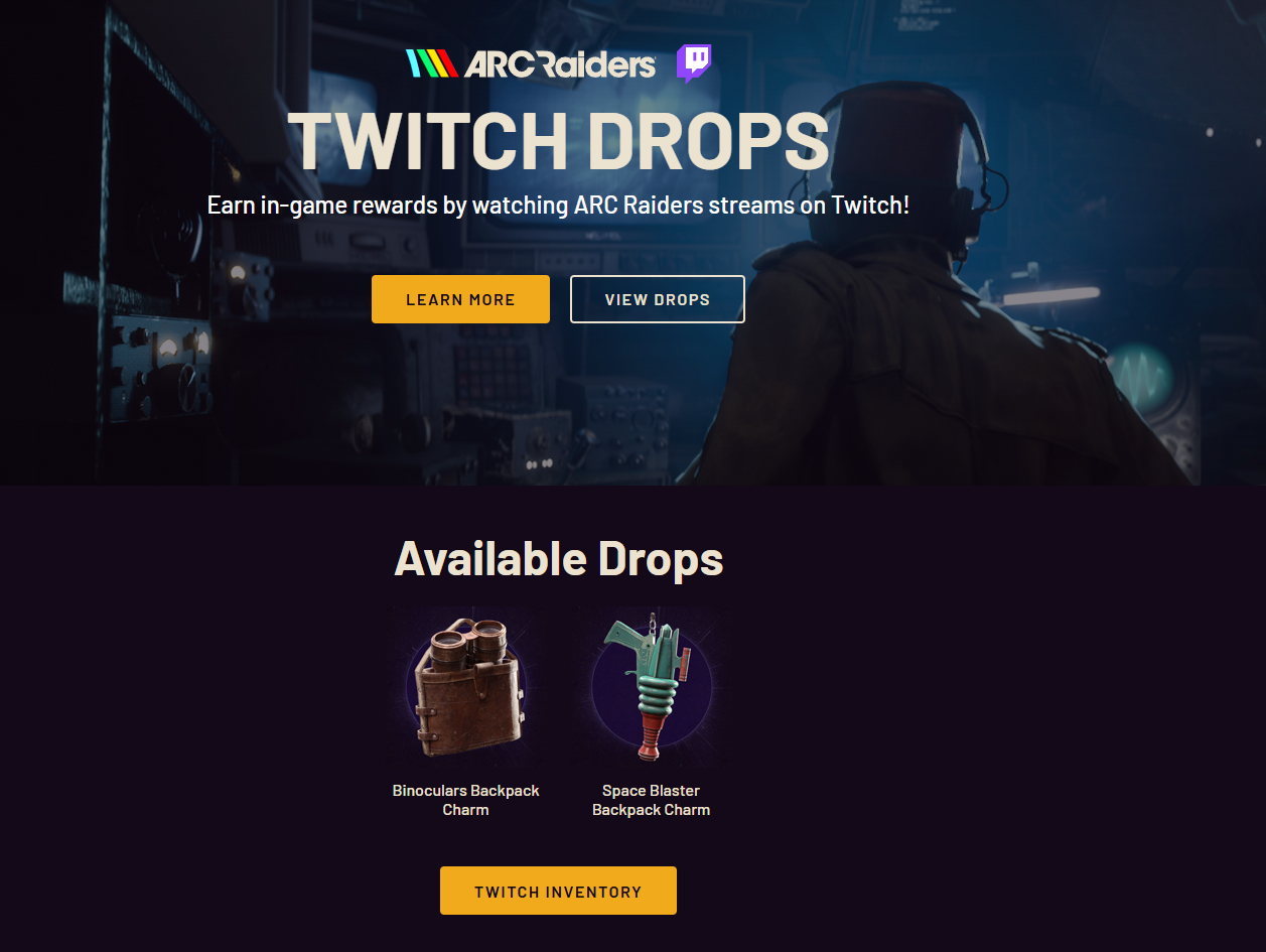 FREE - ARC Raiders Twitch 2 Drops: Backpack Charms (Binoculars & Space Blaster) - PC / PS5 / Xbox Series X|S