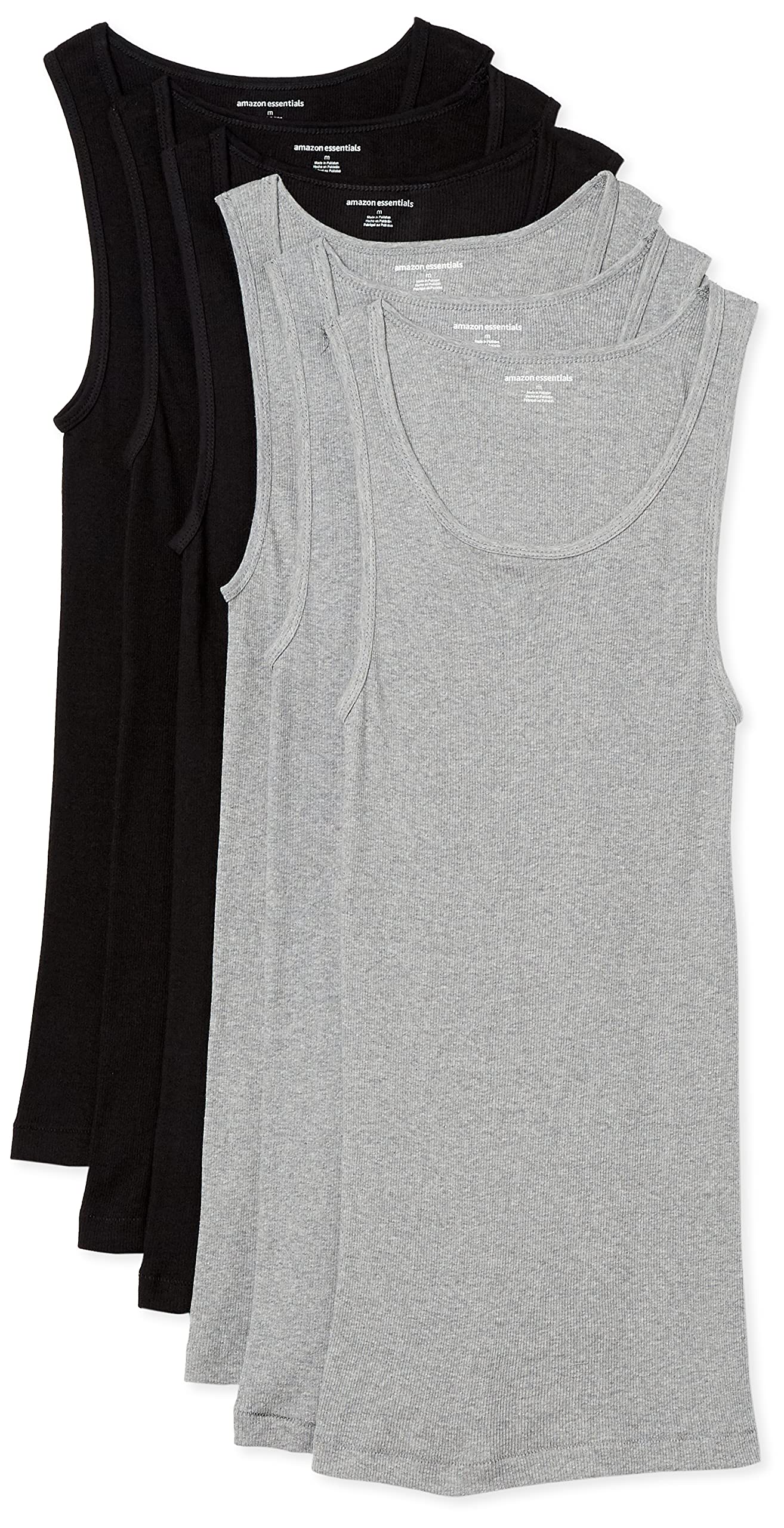 Amazon Essentials Men's Lightweight Tank Vest Undershirts, Pack of 6 in XS Black/Grey
