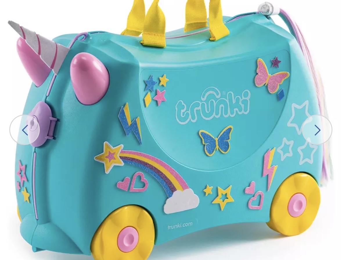 Trunki Una Unicorn 4 Wheel Hard Ride On Suitcase - Turquoise - Free C&C