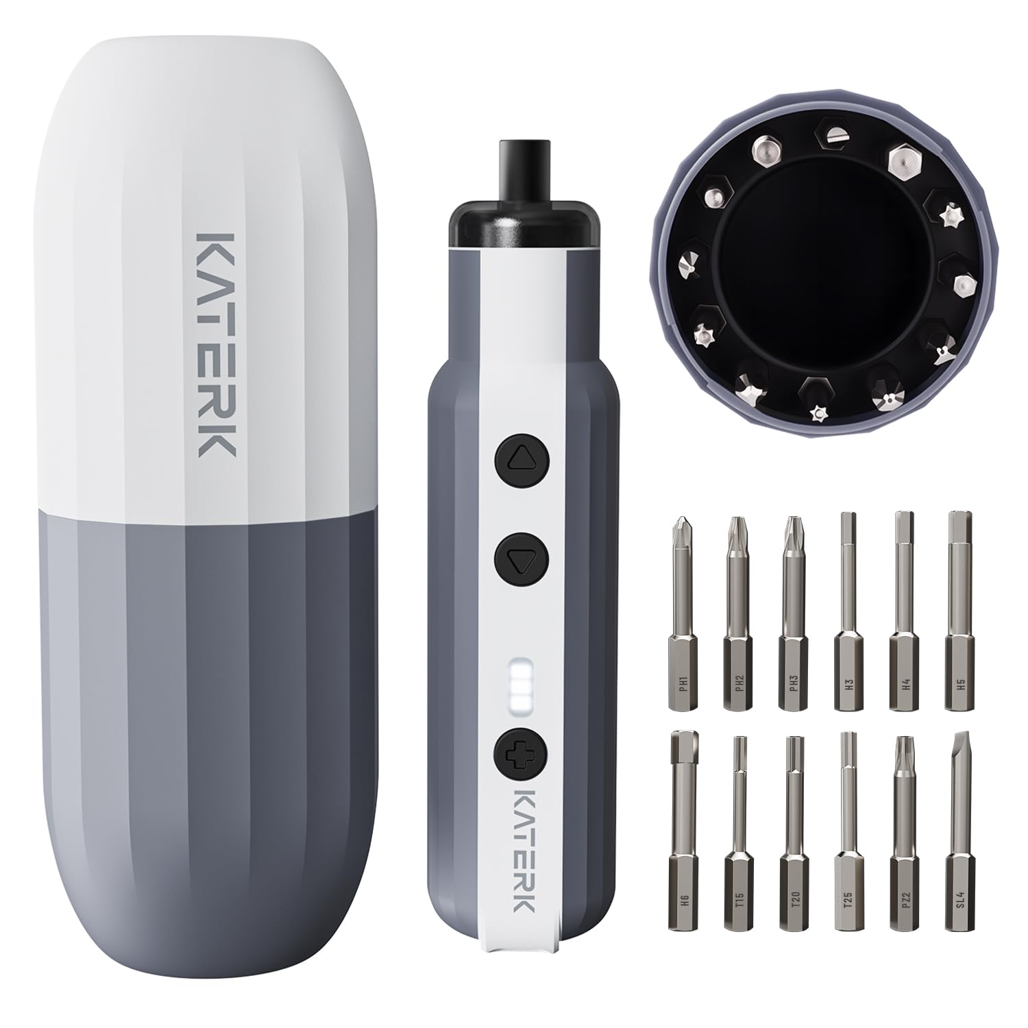 KATERK Cordless Electric Screwdriver, USB C Rechargeable Mini Screwdriver with LED Light, 12 Magnetic Bits - Sold by Katerk / FBA