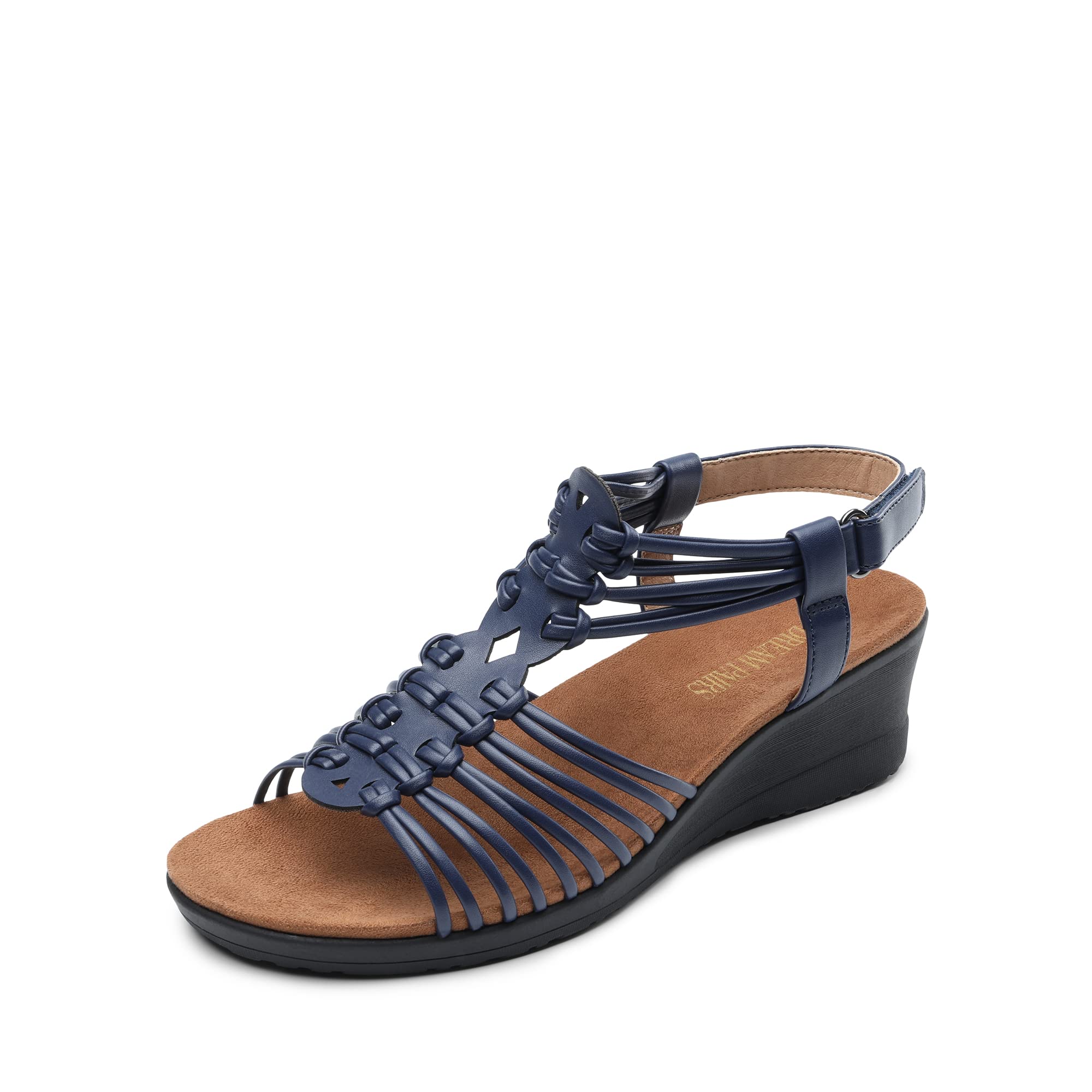 DREAM PAIRS Womens Wedge Sandals | wedge heel lengthens legs, multiple secure straps - Navy / White / Black @ dreampairsEU /FBA