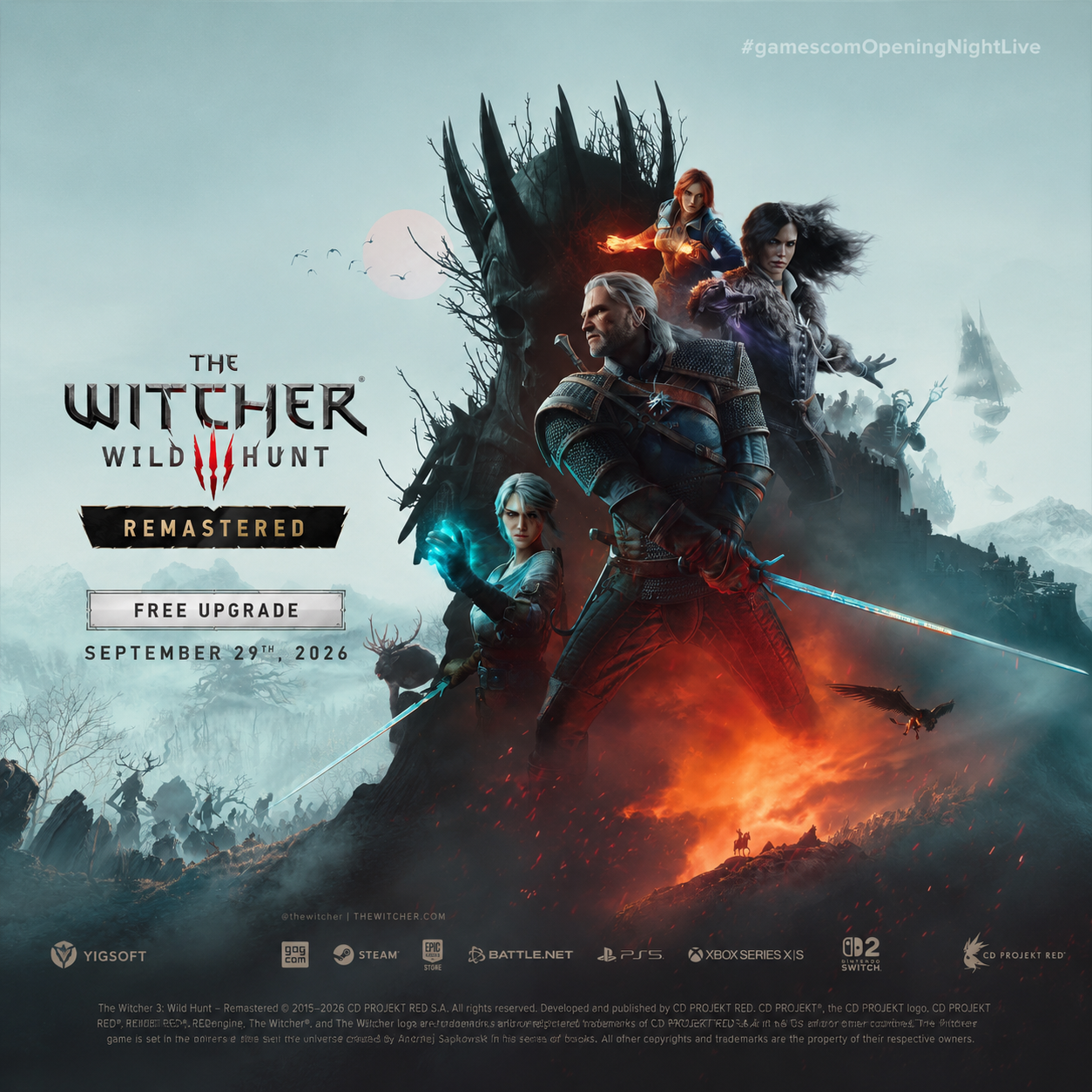 The Witcher 3 Remastered: Free Upgrade for Witcher 3 Owners on GOG, Steam, the Epic Games Store, PlayStation 5 and Xbox Series X|S